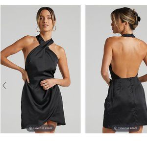 NWT SHOWPO CARDEA DRESS IN SATIN BLACK | SIZE 4
